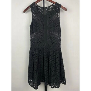 Angl Black Lace Peekaboo Eyelet Sleeveless A-Line Mini Club Party Dress Size S